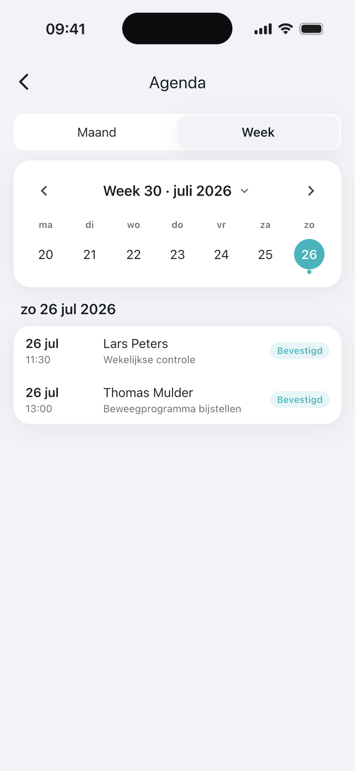 App-scherm van Physinexus