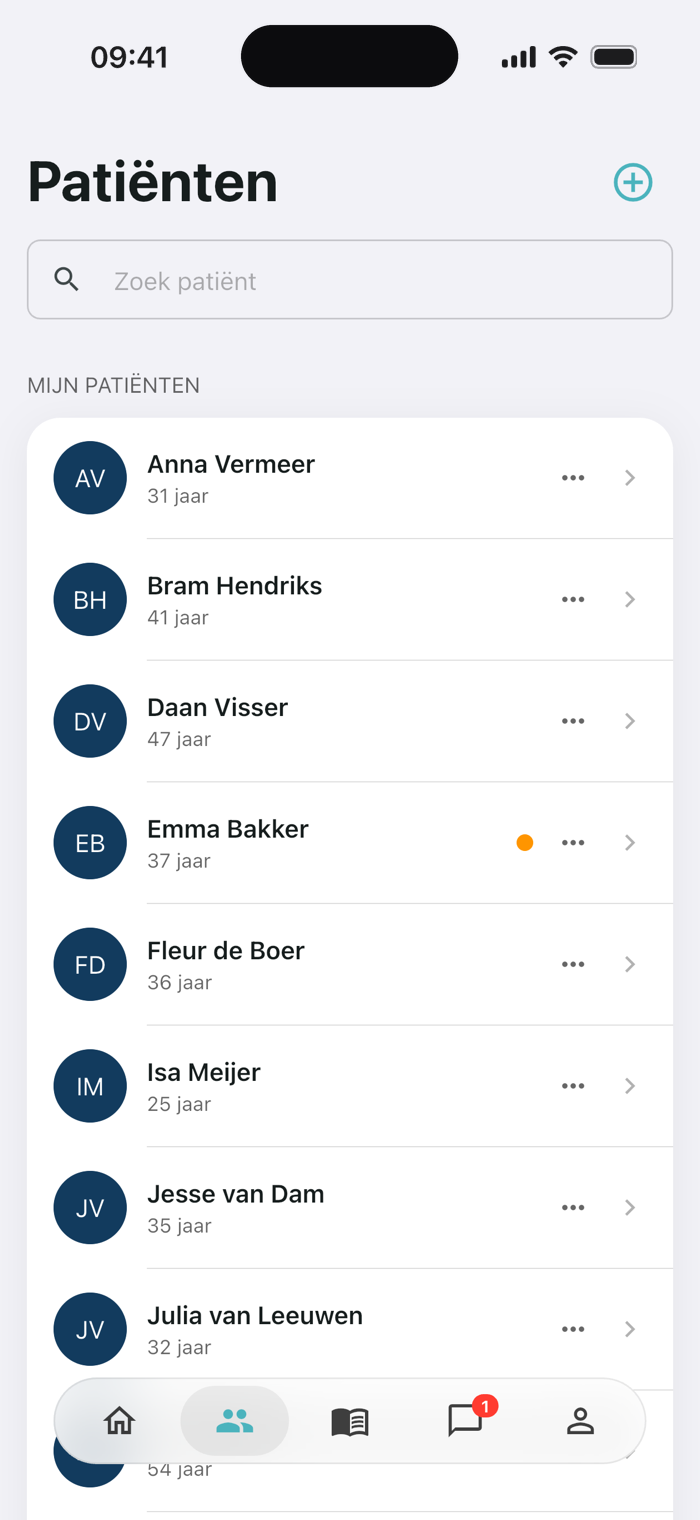 App-scherm van Physinexus