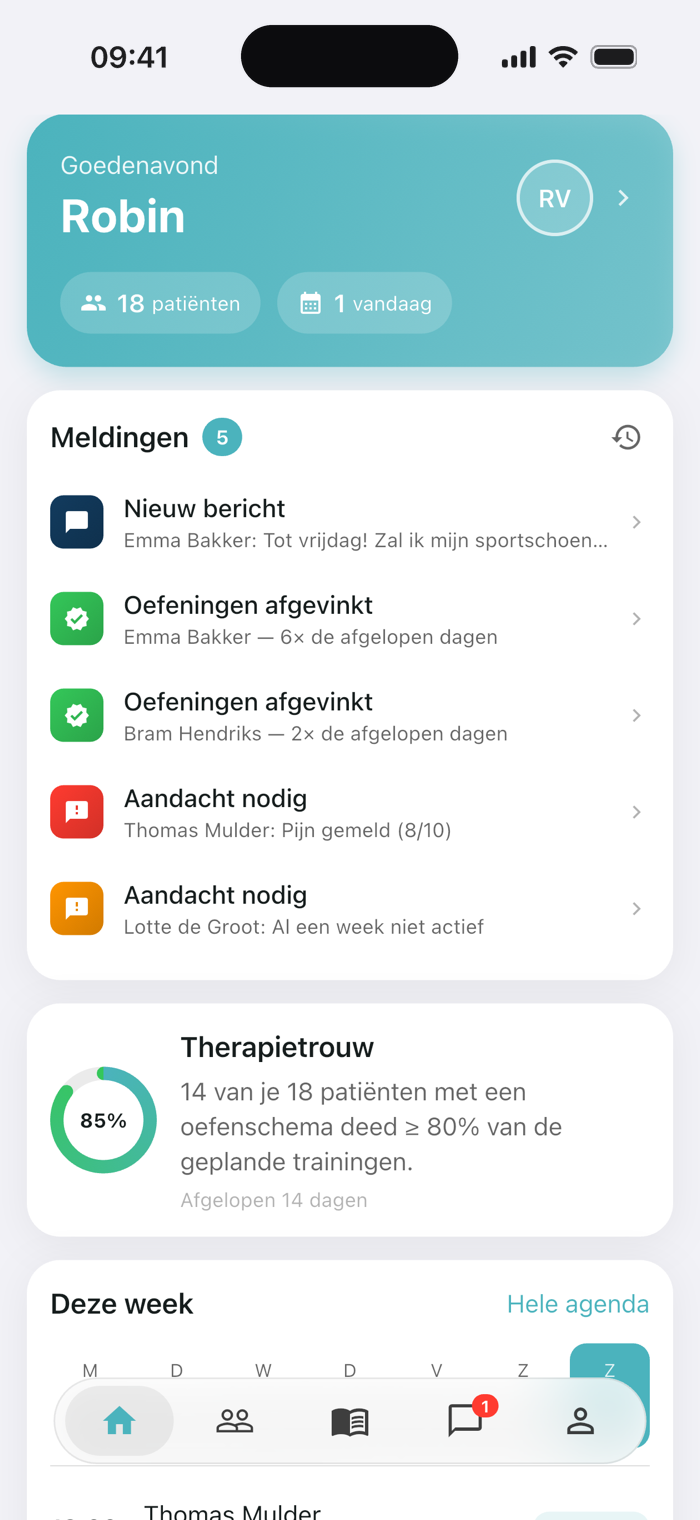 App-scherm van Physinexus