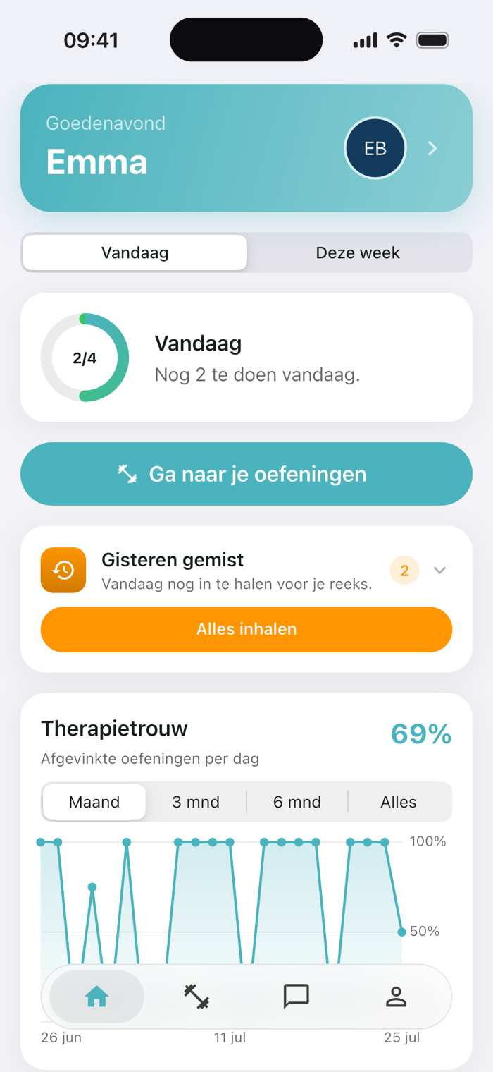 App-scherm van Physinexus